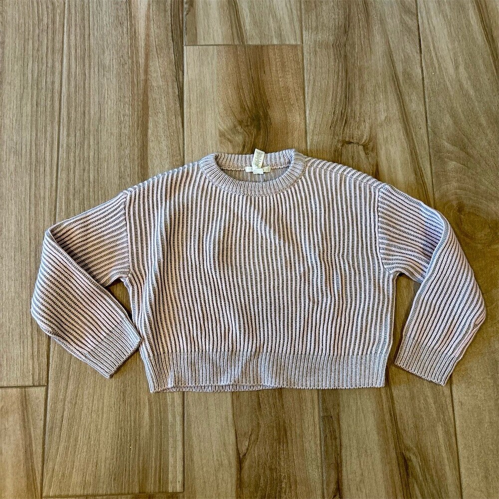 Full Tilt Sweater Size L Pink Gray Striped Ribbed Cropped Pullover
